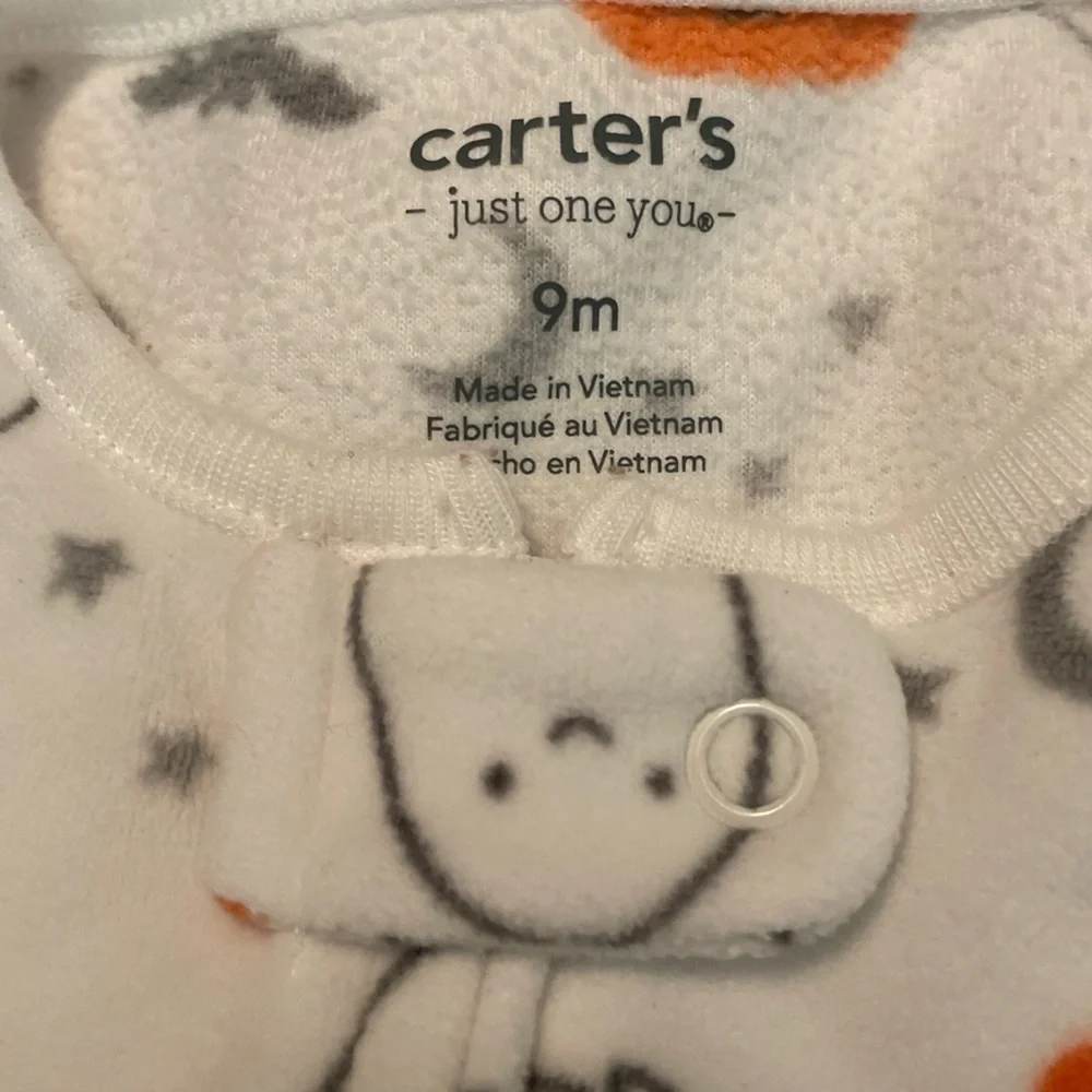 Carter's White and Orange Halloween Footie with pumpkins and ghosts size 9M